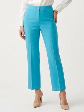 Joseph Ribkoff Bright Teal Wide-Leg Ponte Ankle Pants w/ Rhinestones Style 60614